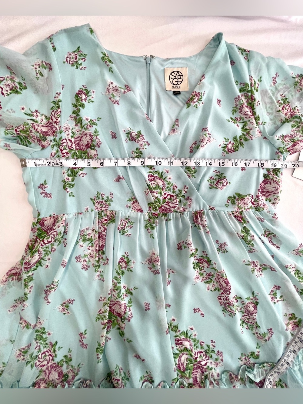 NWT Sage Collective Blue Floral Flutter Sleeve Dress 12 - Picture 11 of 12